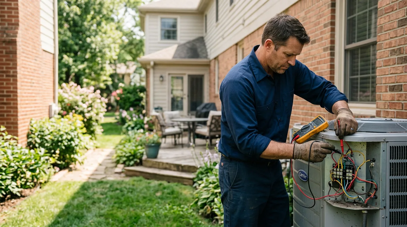 HVAC technician working in a home in New Hampshire